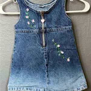 Vintage Denim Dress with Floral Embroidery